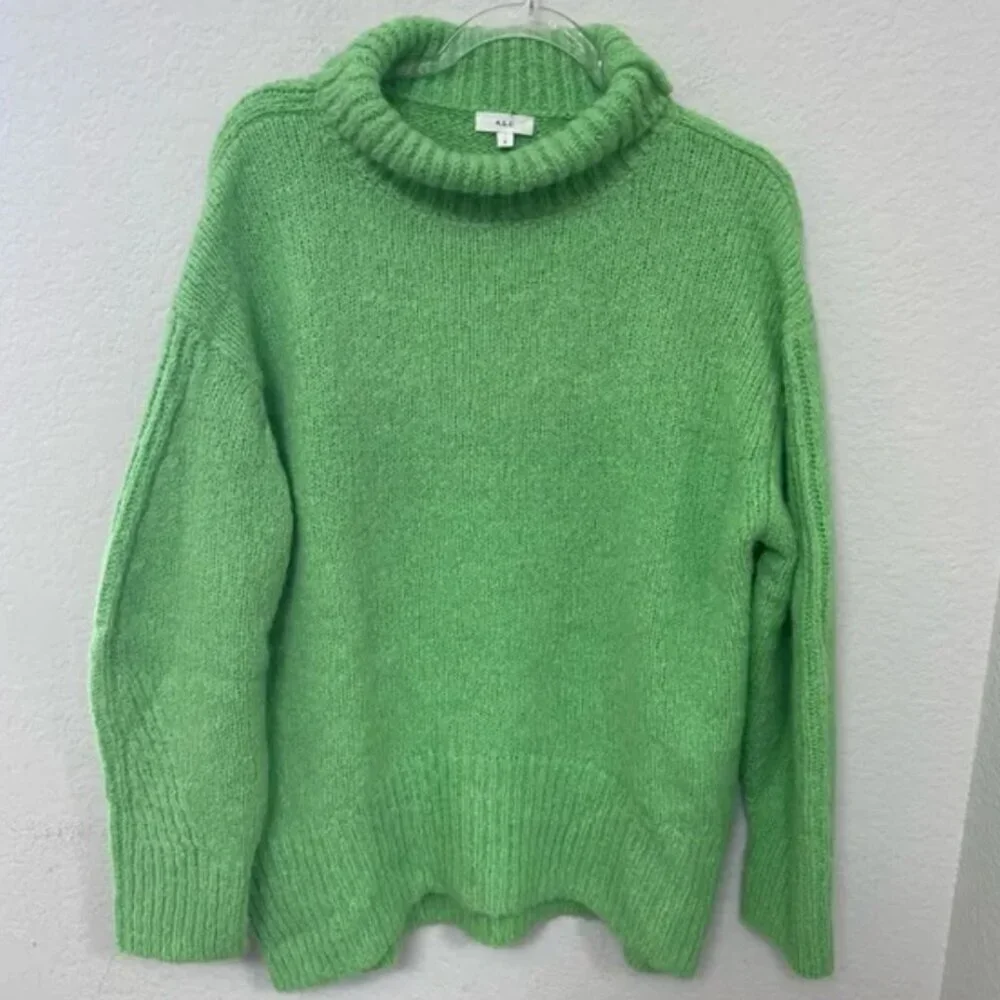 A.L.C. Alpaca Merino Wool Knit Oversized Slouchy Pullover Turtleneck Sweater - Picture 4 of 7